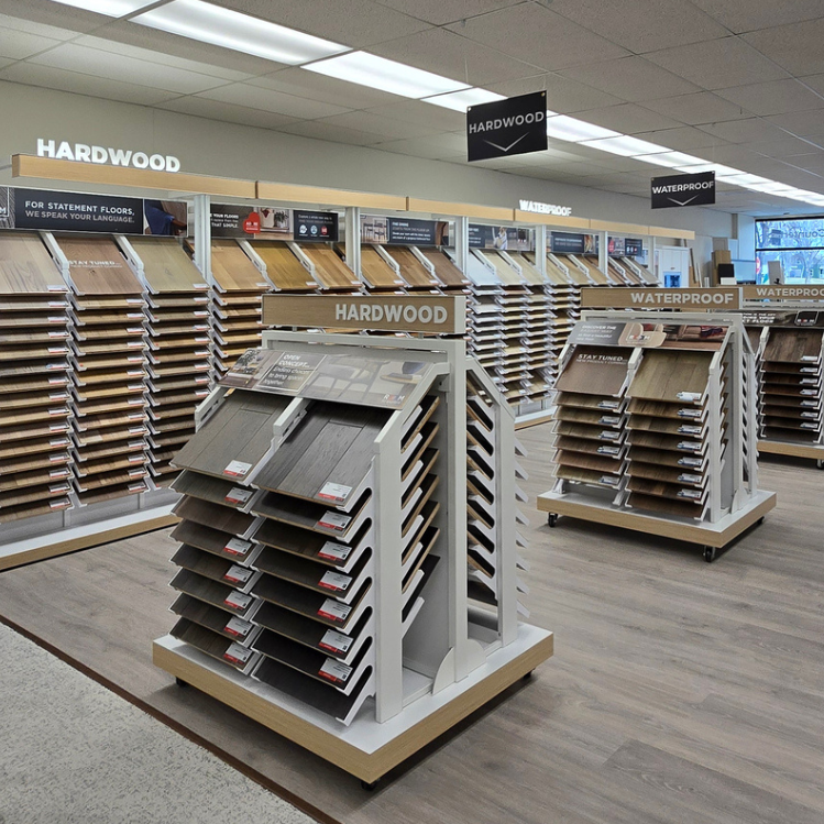 Showroom with flooring sample displays 