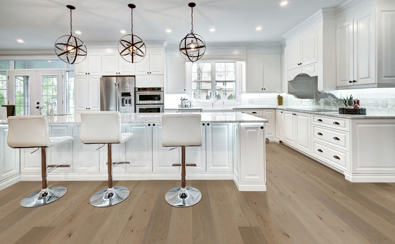 black cabinet hardware in a bright white Richland kitchen