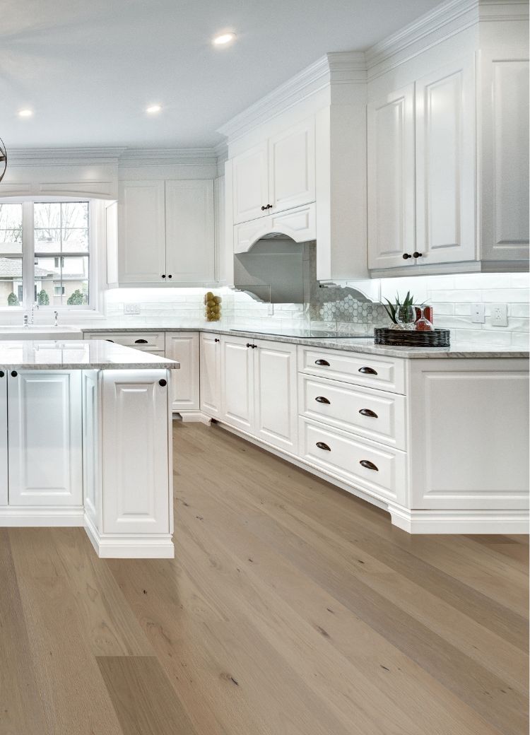 black cabinet hardware in a bright white Richland kitchen