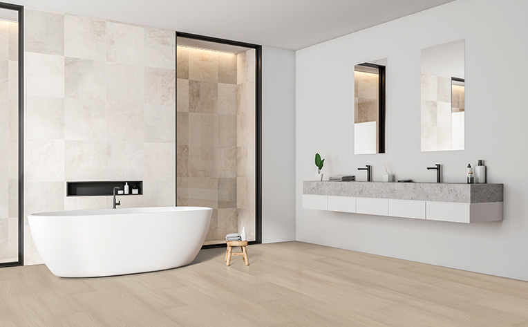 luxury vinyl bathroom white tub